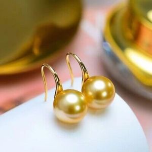 Lustrous 12mm Golden Pearl Earrings - Unique High-Heeled Dangle Design - Elegant